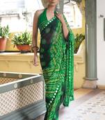 Black georgette bandhani print plastic mirror work border saree