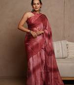 Light maroon chiffon floral print saree with unstitched blouse piece