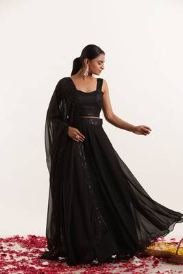 Black Georgette Sequin Work Lehenga Choli 1