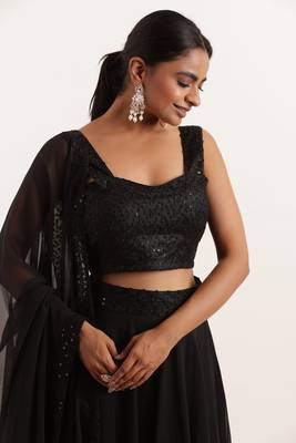 Black Georgette Sequin Work Lehenga Choli 3
