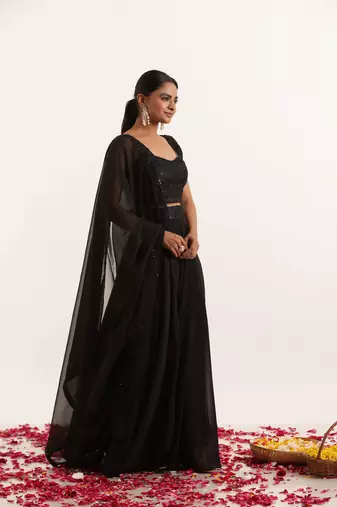Black Georgette Sequin Work Lehenga Choli