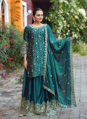 green COTTON  embroidery party wear suit set   1