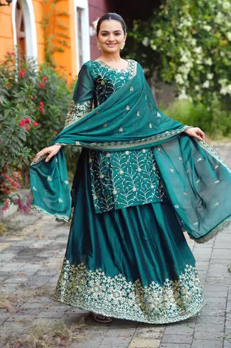 green COTTON  embroidery party wear suit set  