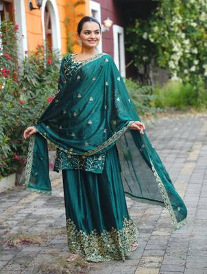 green COTTON  embroidery party wear suit set   3