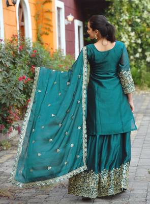 green COTTON  embroidery party wear suit set   5