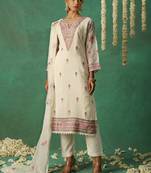 Off white pure organza embroidered salwar suit