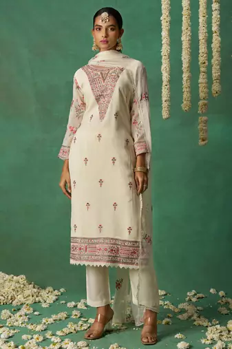 Off white pure organza embroidered salwar suit