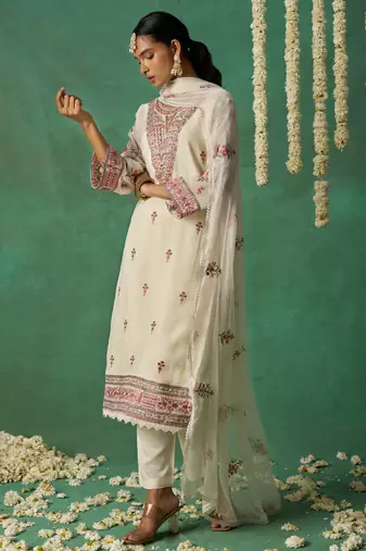 Off white pure organza embroidered salwar suit