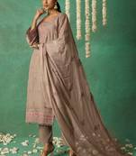 Beige pure organza embroidered salwar suit