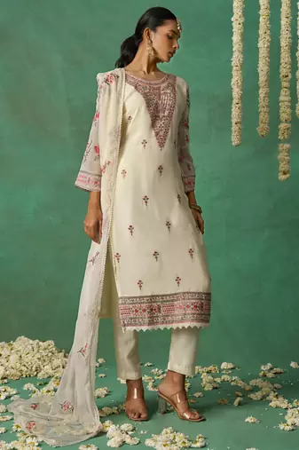 Off white pure organza embroidered salwar suit