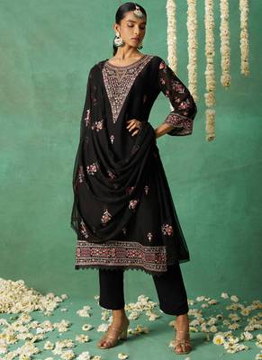 Black pure organza embroidered salwar suit 3