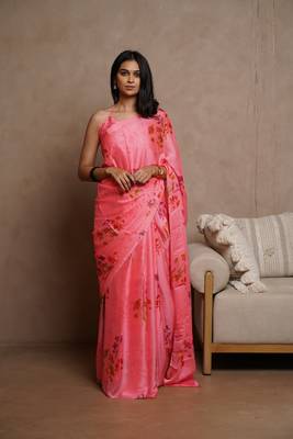 Turquoise kota doria polyester floral print golden zari border saree 1