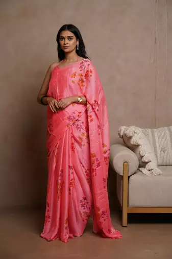 Turquoise kota doria polyester floral print golden zari border saree