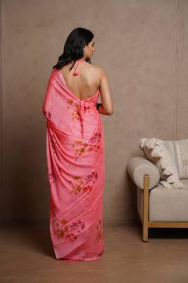 Turquoise kota doria polyester floral print golden zari border saree 4