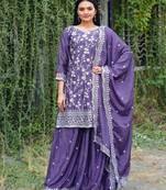 PURPLE HEAVY CHINON EMBROIDERY PARTY WEAR SUIT 