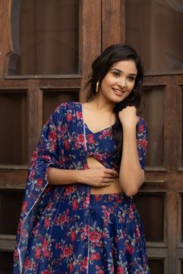 BLUE FLORAL PRINTED lehenga choli SET 3