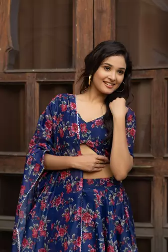 BLUE FLORAL PRINTED lehenga choli SET