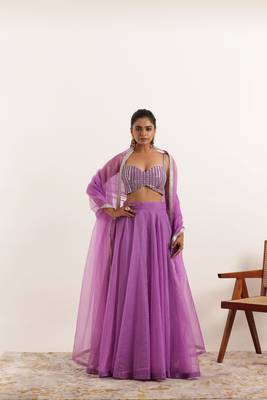 Lavender Detailed Organza lehenga choli Set 1