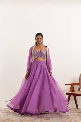 Lavender Detailed Organza lehenga choli Set 4