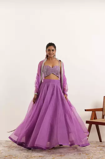 Lavender Detailed Organza lehenga choli Set
