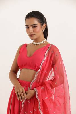 Fiery Rose Detailed lehenga choli Set 3