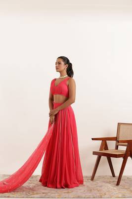 Fiery Rose Detailed lehenga choli Set 4
