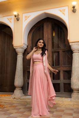 salmon pink  Embellished Georgette lehenga choli 1