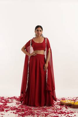 Maroon Red  Embellished Georgette lehenga choli 1