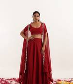 Maroon Red  Embellished Georgette lehenga choli