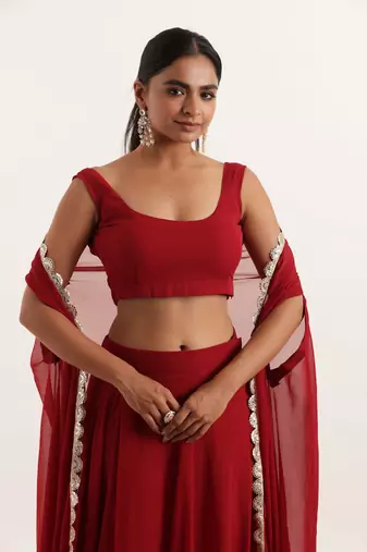 Maroon Red  Embellished Georgette lehenga choli