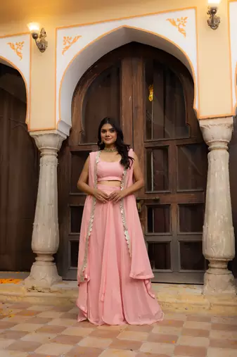 salmon pink  Embellished Georgette lehenga choli
