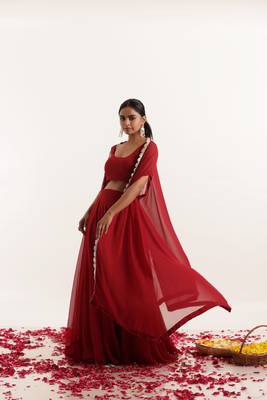 Maroon Red  Embellished Georgette lehenga choli 3