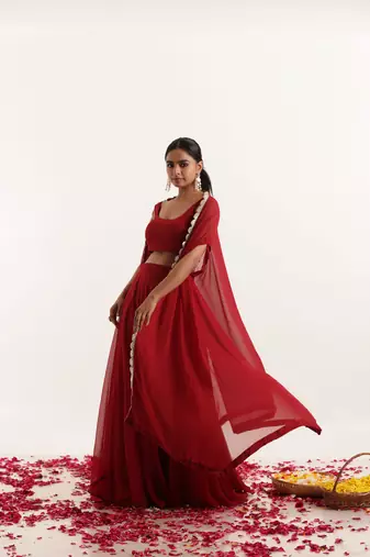 Maroon Red  Embellished Georgette lehenga choli