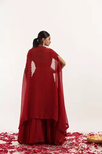 Maroon Red  Embellished Georgette lehenga choli