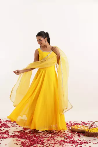 Yellow  Embellished Georgette lehenga choli