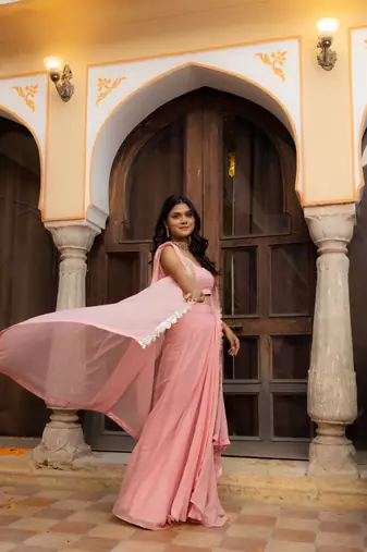salmon pink  Embellished Georgette lehenga choli