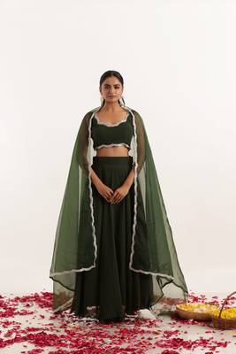 Dark green  Embellished Georgette lehenga choli 1