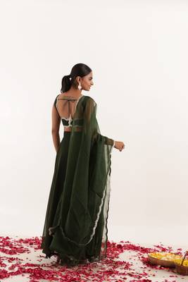 Dark green  Embellished Georgette lehenga choli 2