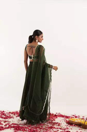 Dark green  Embellished Georgette lehenga choli