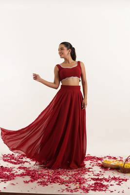 Maroon red  Embellished Georgette lehenga choli 1