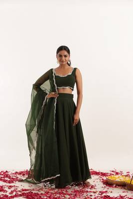 Dark green  Embellished Georgette lehenga choli 3