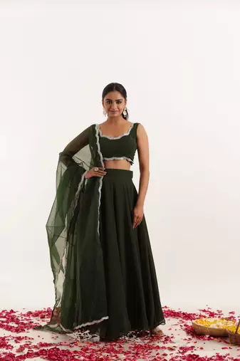 Dark green  Embellished Georgette lehenga choli
