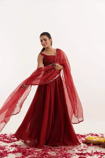 Maroon red  Embellished Georgette lehenga choli