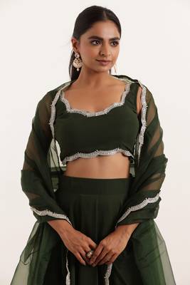 Dark green  Embellished Georgette lehenga choli 4