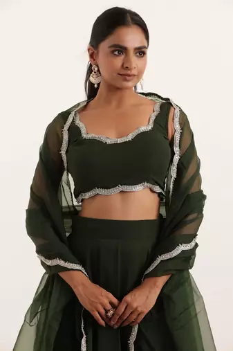 Dark green  Embellished Georgette lehenga choli