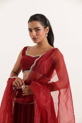 Maroon red  Embellished Georgette lehenga choli 3