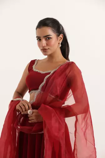 Maroon red  Embellished Georgette lehenga choli