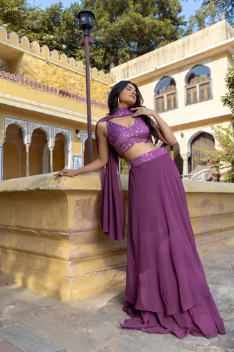 Grape  Embroidered Georgette lehenga choli