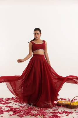 Maroon red  Embellished Georgette lehenga choli 4