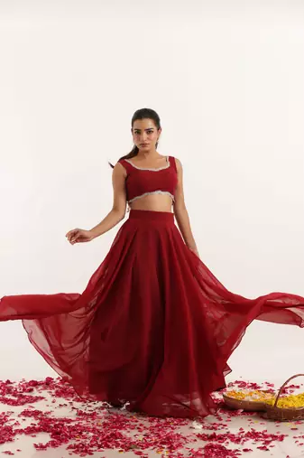 Maroon red  Embellished Georgette lehenga choli